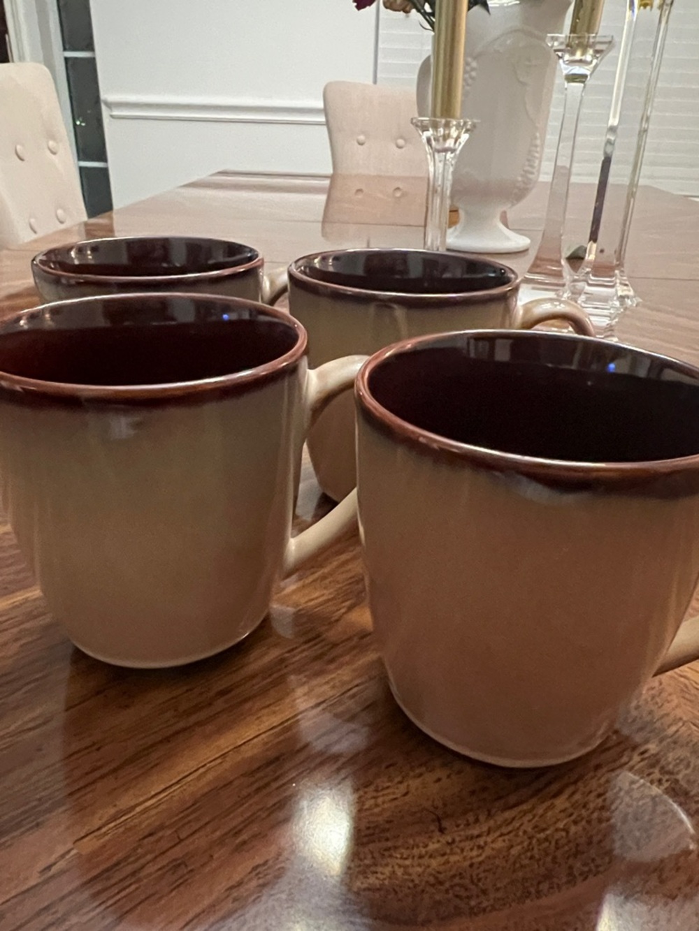 Sango Two-Tone Nova Brown and Tan Ceramic Coffee Mugs - Set of 4